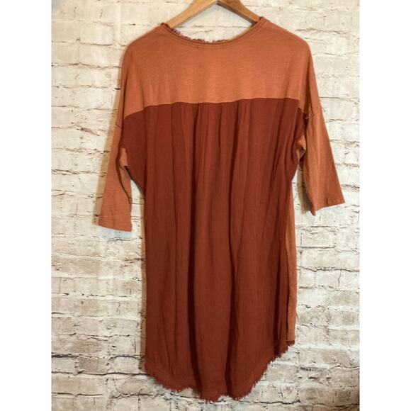 Jess & Jane Top Womens Small Rust Brown Hi Low Frayed Hem Edges Lagenlook Artsy - Picture 10 of 12